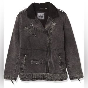 Levi's Women's Acid Washed Belted Sherpa Moto Jacket
